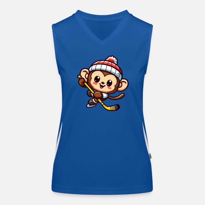 Cooler Schimpanse Eishockeyspieler - Eisarena-Meis Funktionelles Kontrast-Tank Top für Frauen