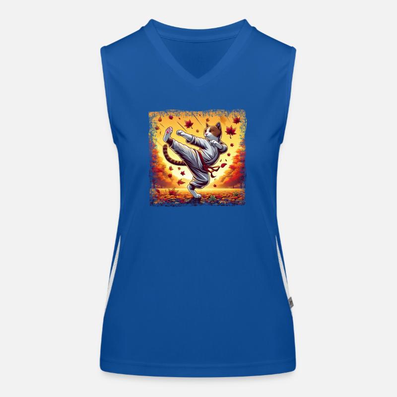 Karate Katze im Herbst Sunset Grunge Funktionelles Kontrast-Tank Top für Frauen