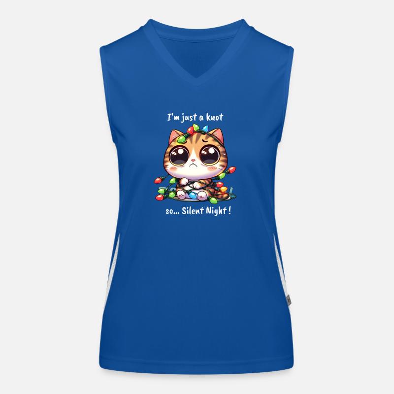 Weihnachtskatze mit Lichterkette-Verhedderung Funktionelles Kontrast-Tank Top für Frauen