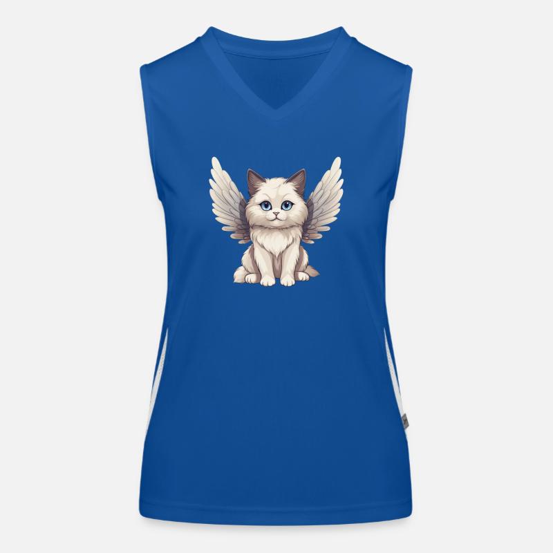 Süße Ragdoll-Katze als Comic-Engel mit Flügeln Funktionelles Kontrast-Tank Top für Frauen