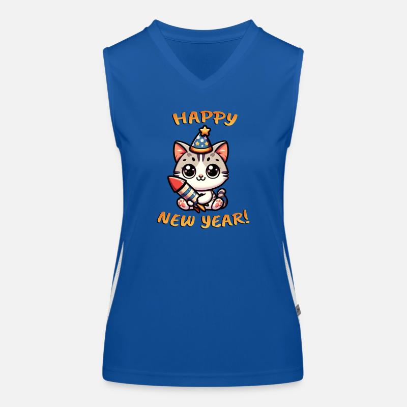 Neujahr Sylvester Katze Rakete Süß Comic Happy New Funktionelles Kontrast-Tank Top für Frauen