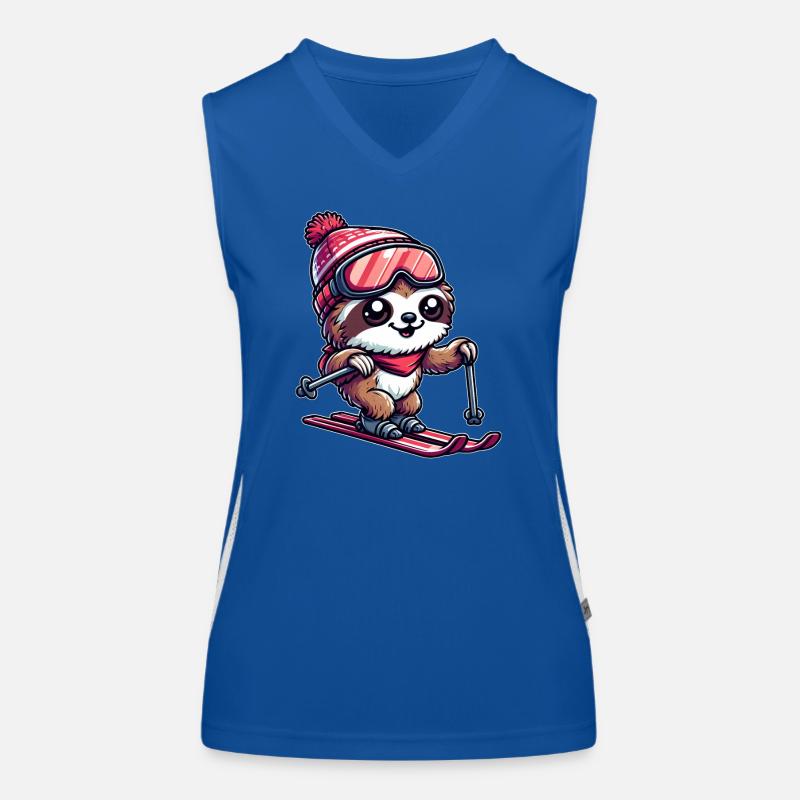 Sloth Skier Winter Vacation Fun Women's Functional Contrast Tank Top