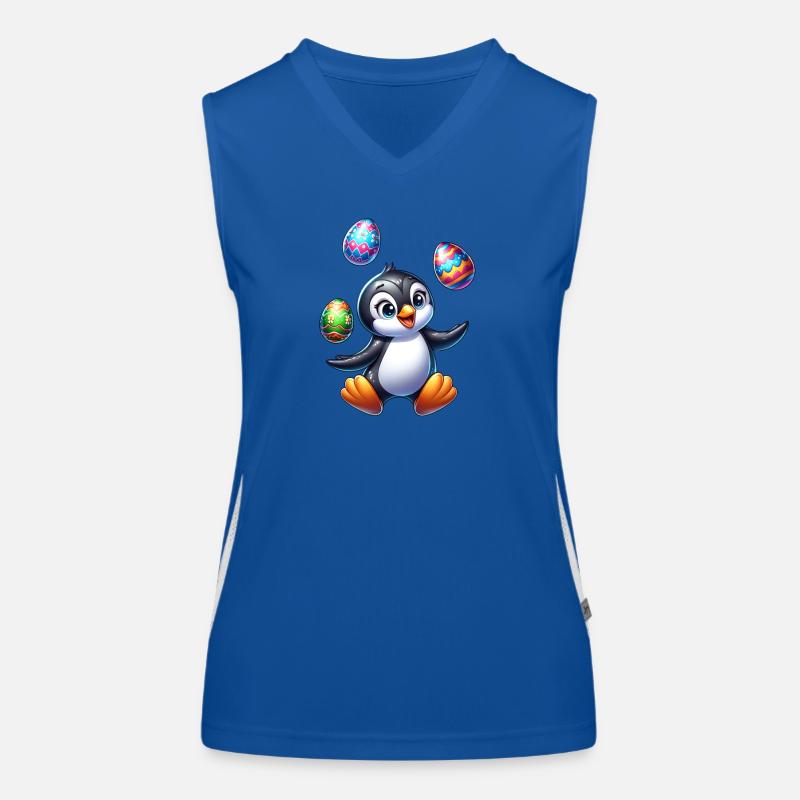 Penguin Juggling Easter Eggs, South Pole Artist Women's Functional Contrast Tank Top