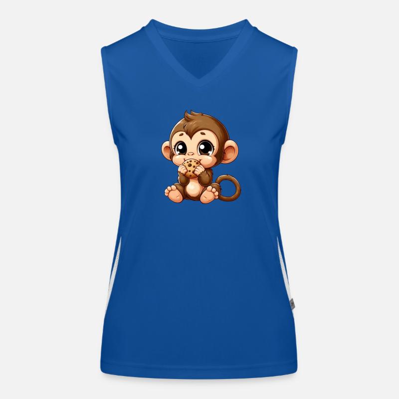 Cute chimpanzee snacks on cookies Women's Functional Contrast Tank Top