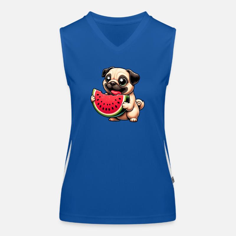 Mops mit Wassermelone Cartoon Funktionelles Kontrast-Tank Top für Frauen