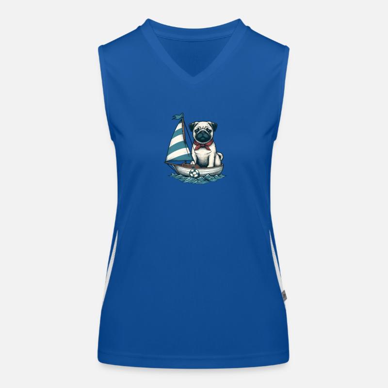 Summer Sailing Dinghy with Pug Women's Functional Contrast Tank Top