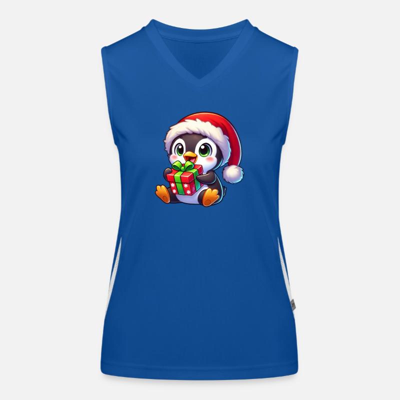 Weihnachtspinguin mit Geschenk lustiger Stil Funktionelles Kontrast-Tank Top für Frauen