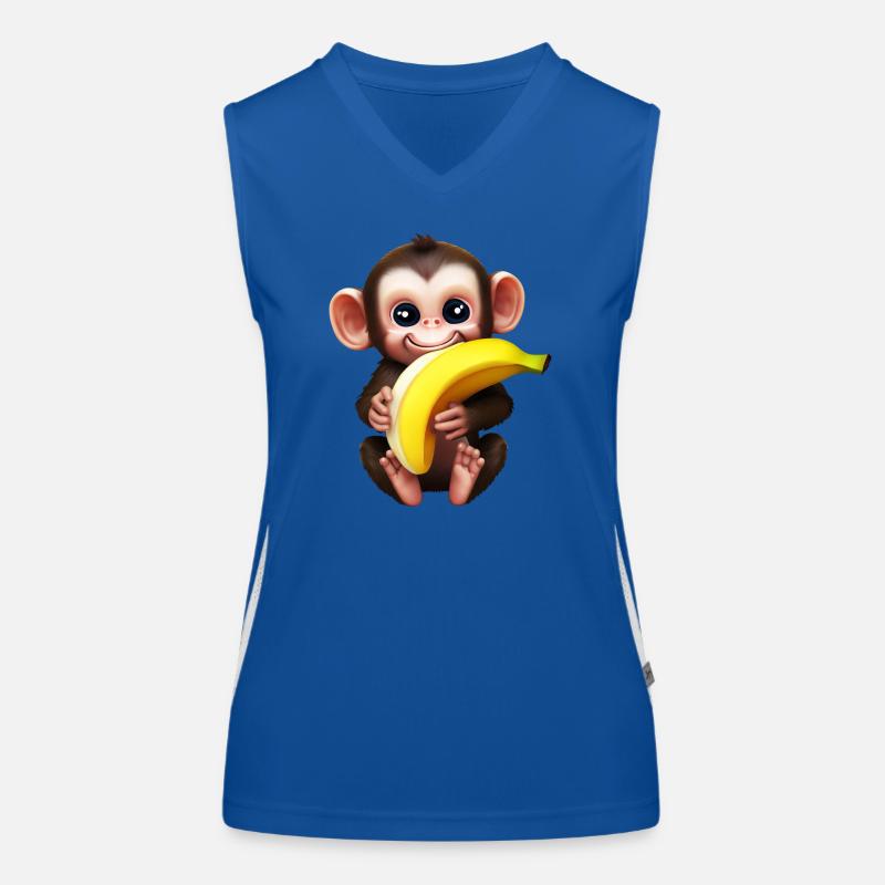 Chimpanzee with banana - monkey lover design Women's Functional Contrast Tank Top