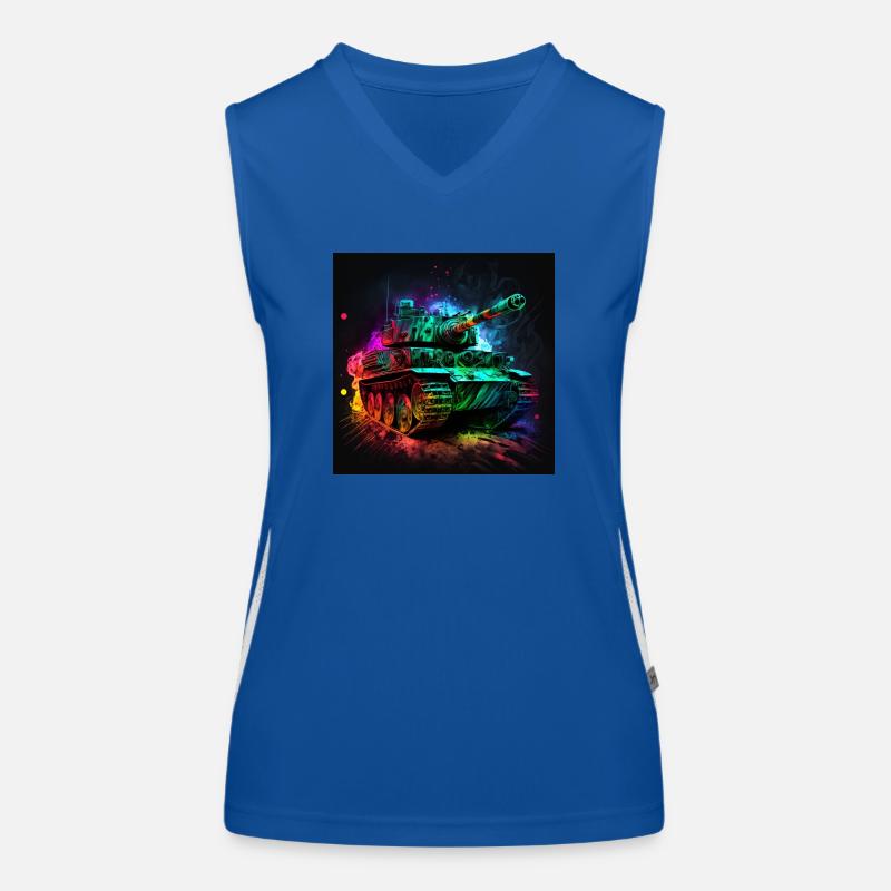 Kampfpanzer im Neonlicht, stark und robust Funktionelles Kontrast-Tank Top für Frauen