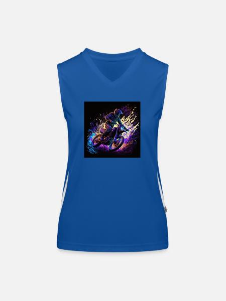 cooler Motocrosser im black light Stil - Funktionelles Kontrast-Tank Top für Frauen - Royal/Weiß - Vorne