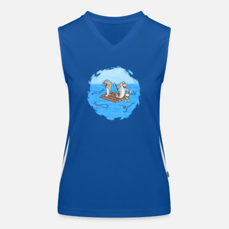 Haie auf Floß Funktionelles Kontrast-Tank Top für Frauen