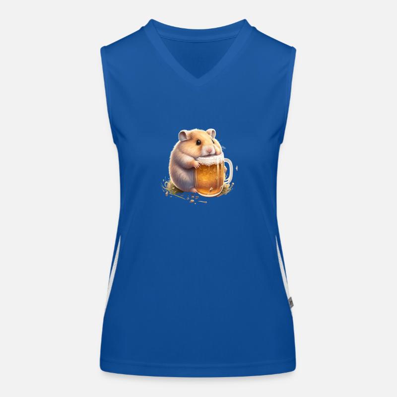 Kleiner dicker lustiger Hamster mit Bier Funktionelles Kontrast-Tank Top für Frauen