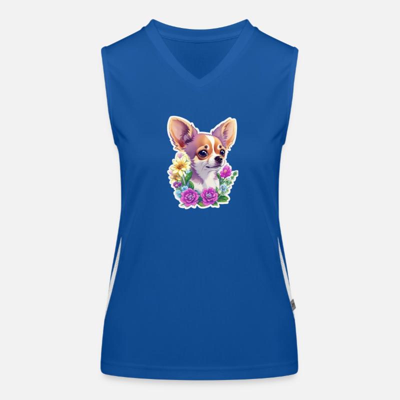 Chihuahua pastel avec fleurs Débardeur respirant contrasté Femme