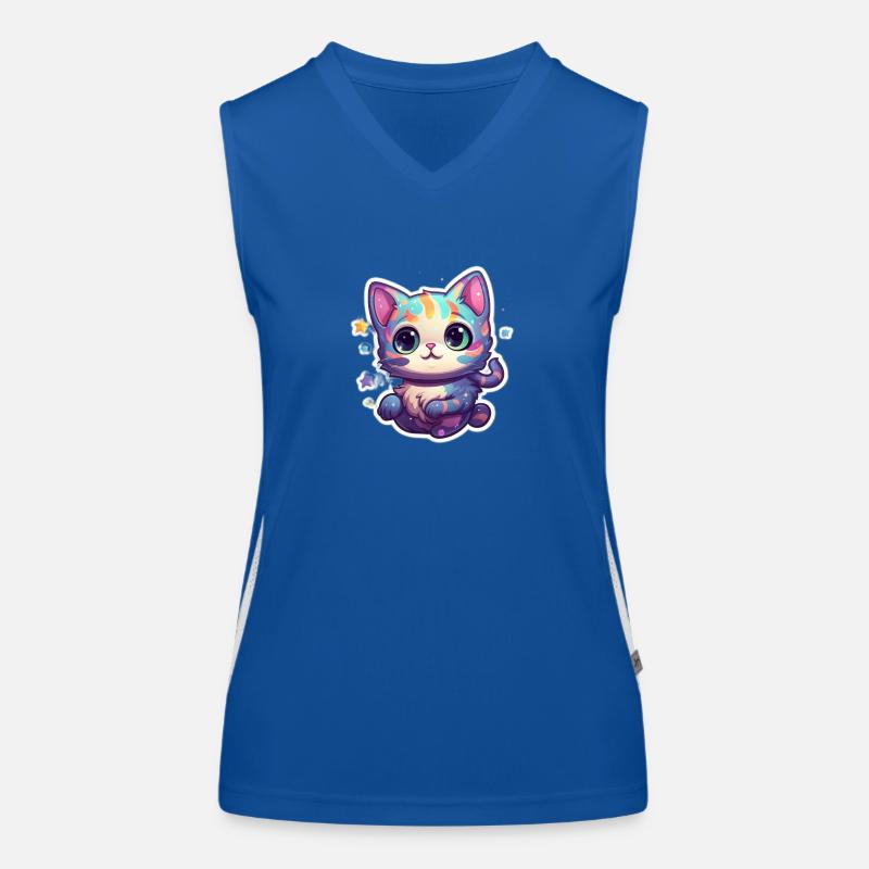 Mignon chat de dessin animé flottant dans l’espace Débardeur respirant contrasté Femme