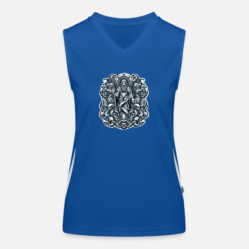 Enigmatic Wizard & Skulls Artwork Women's Functional Contrast Tank Top