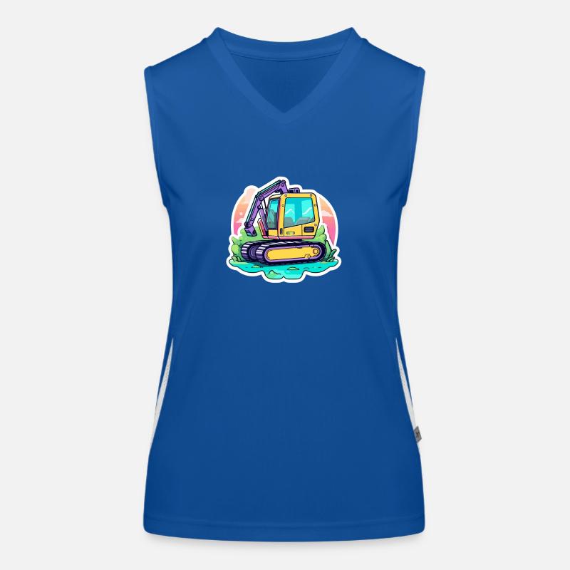 Excavator Construction Site Drawing Women's Functional Contrast Tank Top
