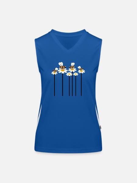Lots of bees, bumblebees, daisies, pollinating flowers - Women's Functional Contrast Tank Top - royal/white - Front