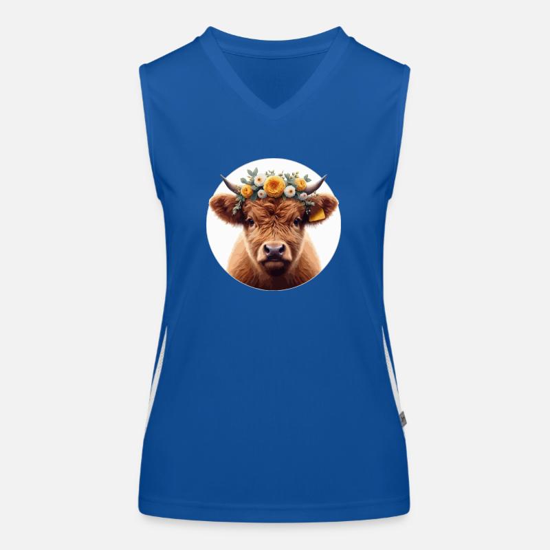 Highlander Kalb mit Blüten 2 Funktionelles Kontrast-Tank Top für Frauen