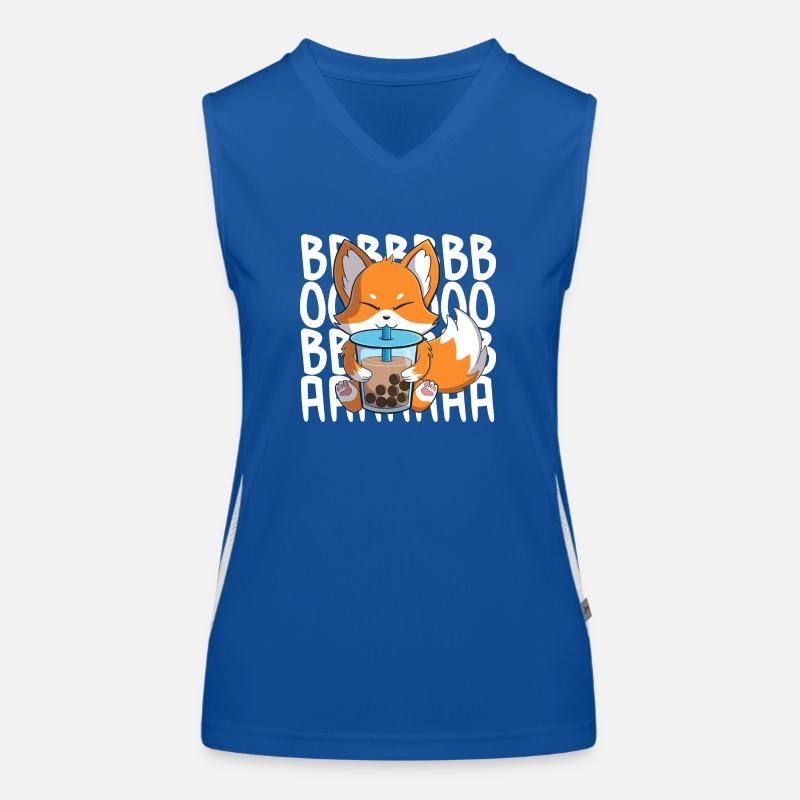 boba fox cute bubble boba tea kawaii cute fox - Women's Functional Contrast Tank Top - royal/white