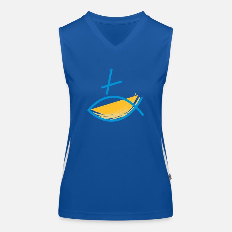 Altkatholischer Logo Fisch Blau/Gelb Funktionelles Kontrast-Tank Top für Frauen