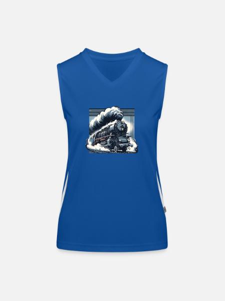 La puissance de la vapeur - Graphique d’une locomotive à vapeur - Débardeur respirant contrasté Femme - bleu/blanc - Devant