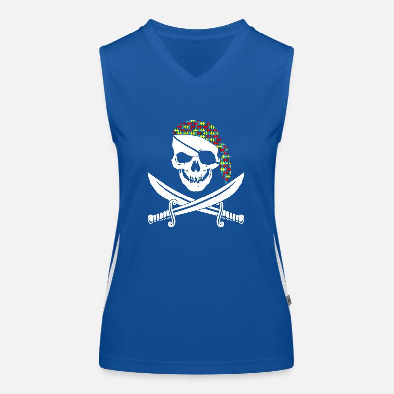 Arrr ! Pièce de puzzle de sensibilisation à l’autisme de crâne de pirate Débardeur respirant contrasté Femme