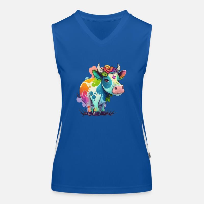 Cow Drawing Rainbow Women's Functional Contrast Tank Top