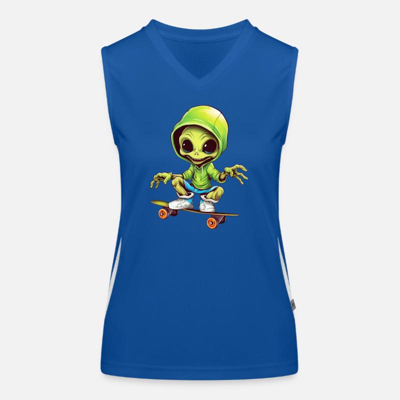 Alien sur le skateboard spatial Débardeur respirant contrasté Femme