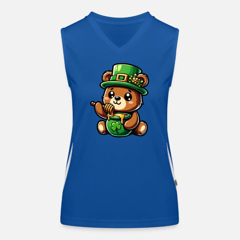 Süßer Comic St. Patricks day Bär isst Honig Funktionelles Kontrast-Tank Top für Frauen