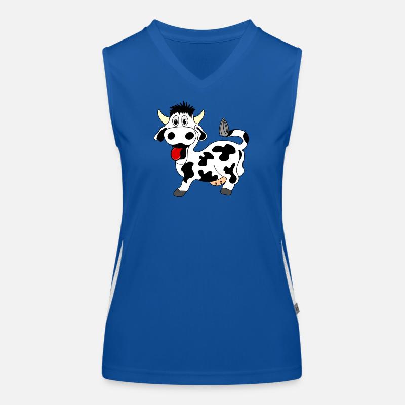 Vache noire et blanche joyeuse avec langue sortie de la bouche Débardeur respirant contrasté Femme