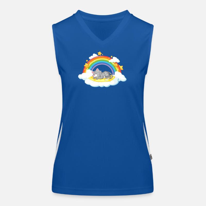 Dreaming Cat on Rainbow Cloud Women's Functional Contrast Tank Top