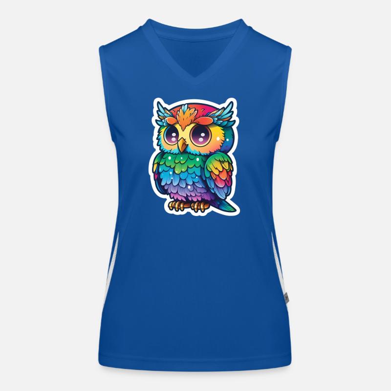 Farbenfrohe Eulenillustration Funktionelles Kontrast-Tank Top für Frauen