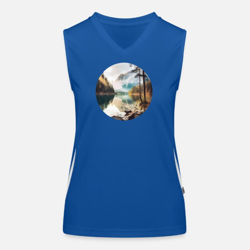 Alpensee Spiegelung Morgenglanz Funktionelles Kontrast-Tank Top für Frauen