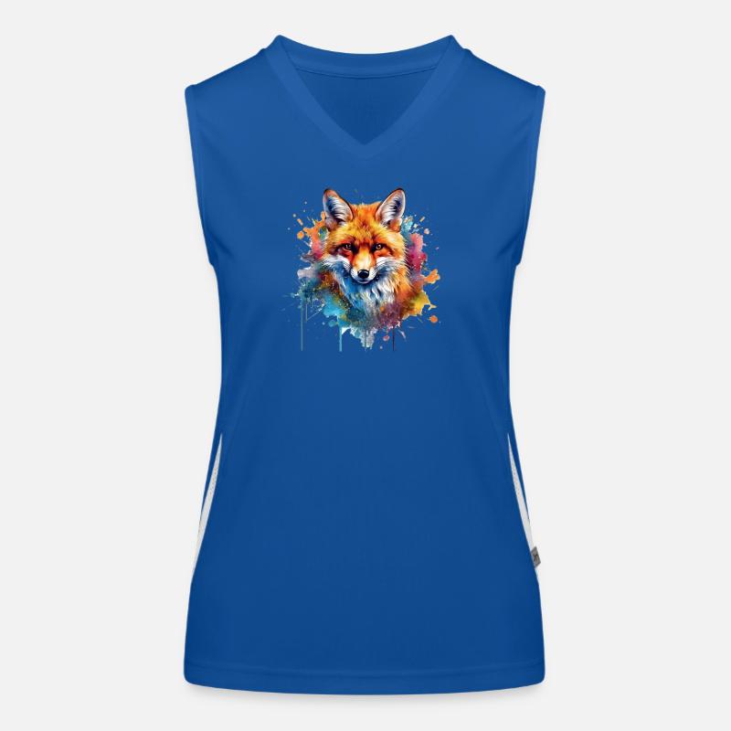 Fuchs Portrait in Farbexplosion Funktionelles Kontrast-Tank Top für Frauen