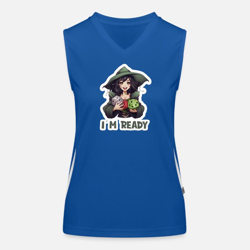 I Am Ready – Weiblicher RPG Held mit Würfel Funktionelles Kontrast-Tank Top für Frauen