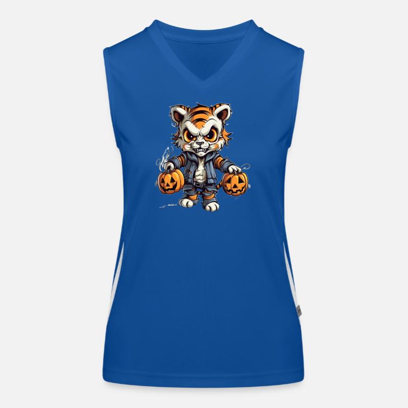 Chat effrayant sorcière avec citrouilles Débardeur respirant contrasté Femme