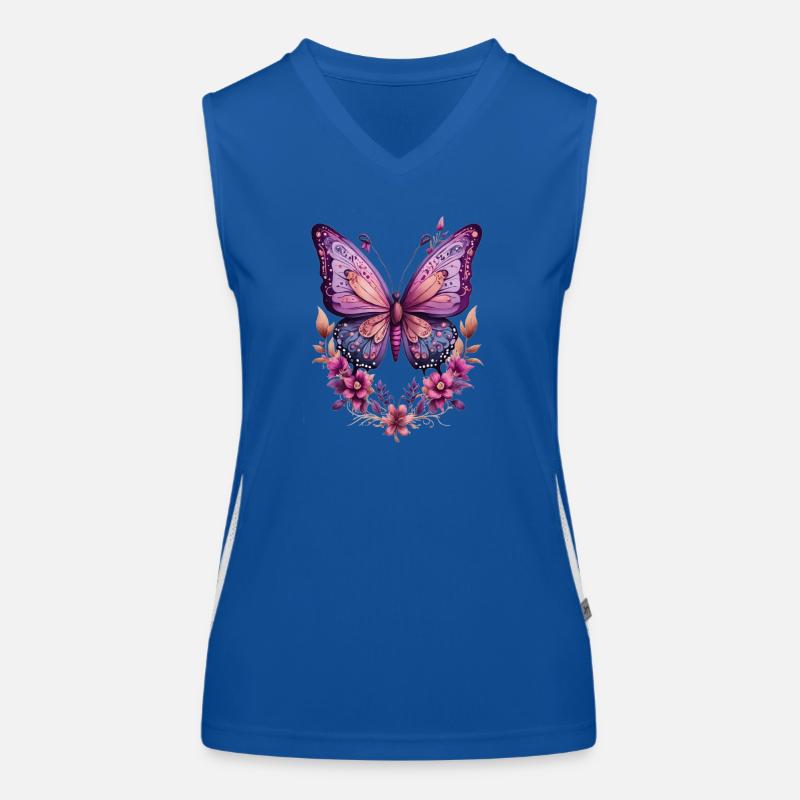 Violet butterfly with flowers Women's Functional Contrast Tank Top