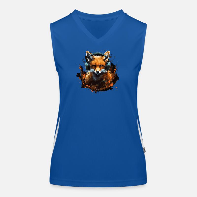 Fuchs mit Kopfhörer Splatterkunst Funktionelles Kontrast-Tank Top für Frauen
