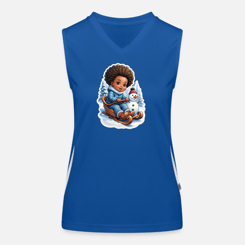 Winterspaß mit Schneemann und Schlitten Funktionelles Kontrast-Tank Top für Frauen