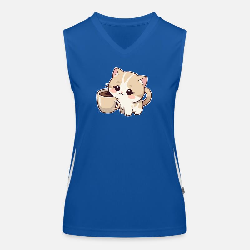 Kätzchen mit Kaffeetasse Funktionelles Kontrast-Tank Top für Frauen