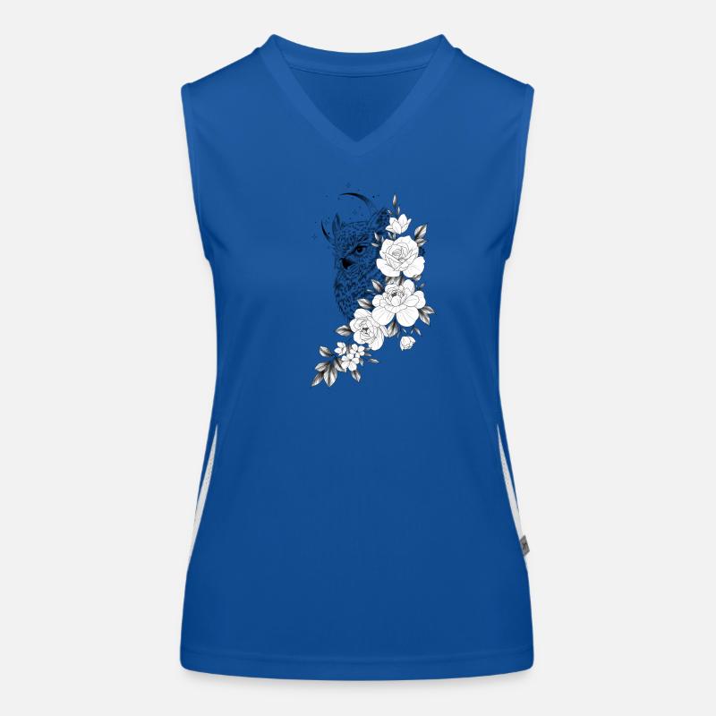 Eule Blumen Pfingstrose Eule Zeichnung Funktionelles Kontrast-Tank Top für Frauen