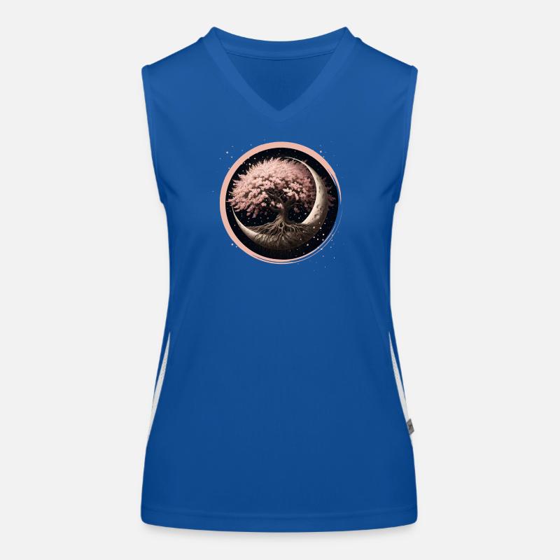 eleganter Kirschblüten Bonsai-Baum auf Halbmond Funktionelles Kontrast-Tank Top für Frauen