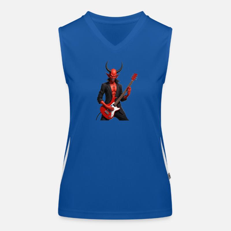 Teufel mit roter E-Gitarre Funktionelles Kontrast-Tank Top für Frauen