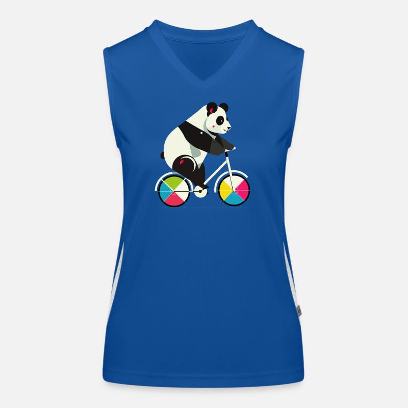 Panda on Bicycle – Funny & Creative Illustration Women's Functional Contrast Tank Top