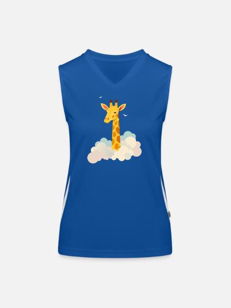 Douce girafe au-dessus des nuages – Motif onirique - Débardeur respirant contrasté Femme - bleu/blanc - Devant