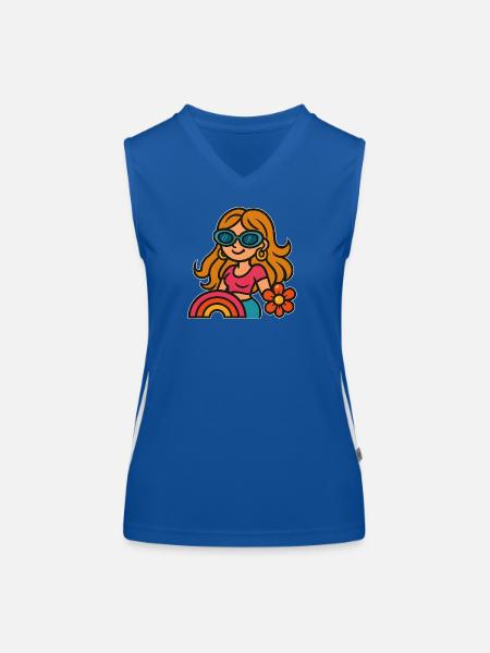 Retro Summer Girl - Flower Power Look - Women's Functional Contrast Tank Top - royal/white - Front