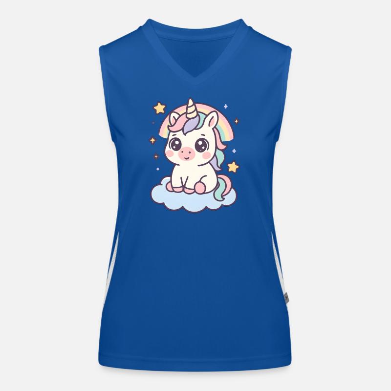 Kawaii Einhorn auf Wolke mit Regenbogen Sterne Funktionelles Kontrast-Tank Top für Frauen