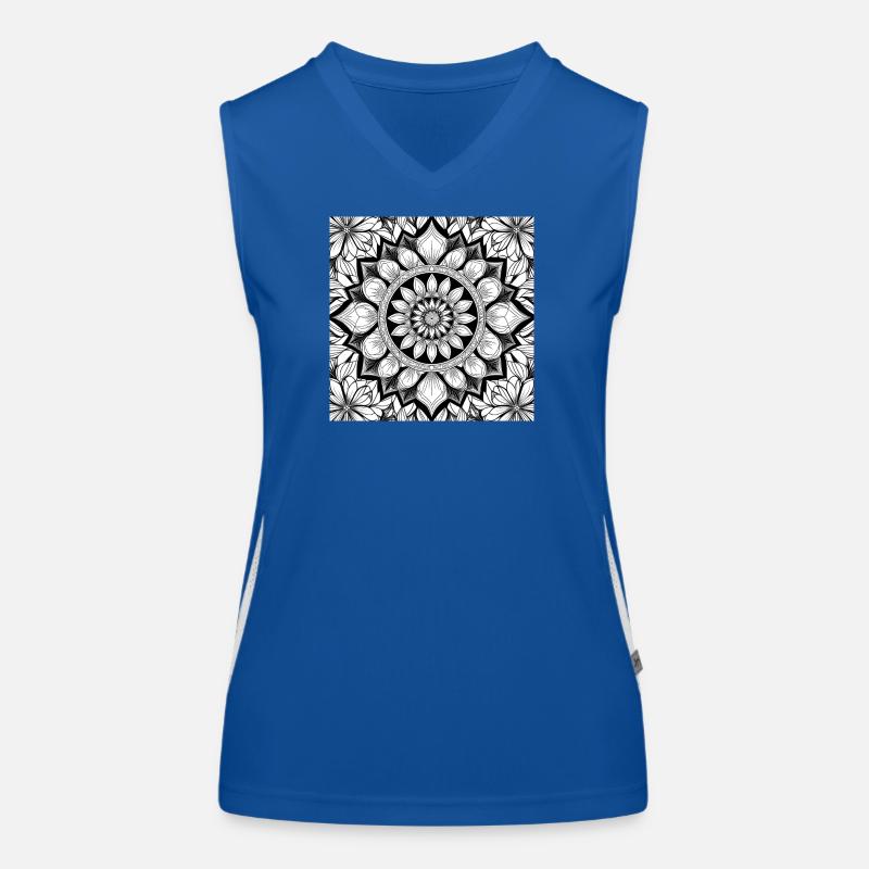 Floral Pattern Mandala Black White - Women's Functional Contrast Tank Top - royal/white