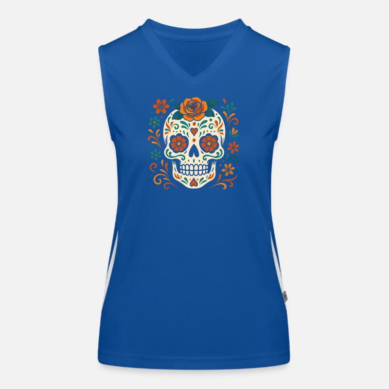 Blumiger Totenkopf mit Rosen Funktionelles Kontrast-Tank Top für Frauen