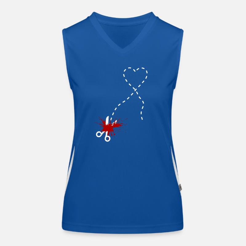 Hier schneiden Herz, Schere, Blut, Wunde, Schmerz, Funktionelles Kontrast-Tank Top für Frauen